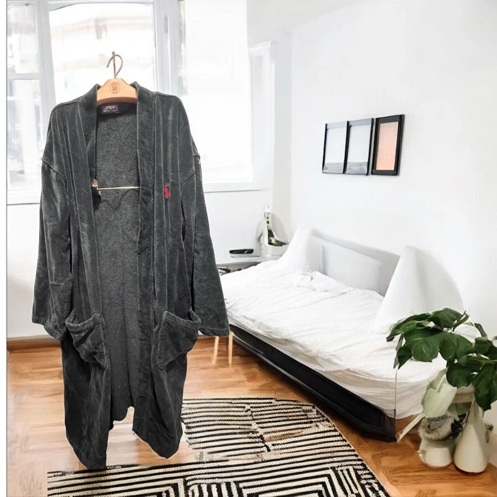 Polo ralph Lauren dark green cotton Textured bathrobe size S/M